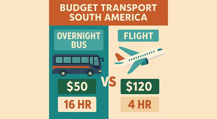 budget transport South America overnight bus vs flight infographic