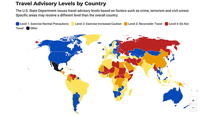  travel advisory levels by country