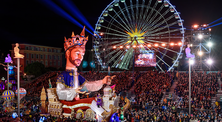Nice Carnival February—flower parade floats and confetti, a highlight when planning the best time to visit Nice