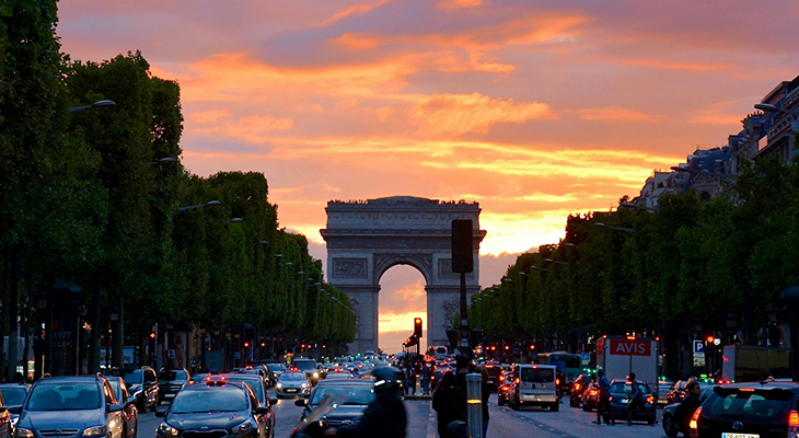 Paris sunset - Louvre, Seine, and classic cafes