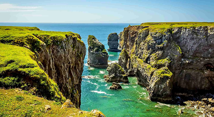 Pembrokeshire Coast landscape with cliffs and sea