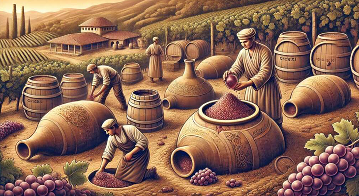 infographic showing traditional qvevri winemaking stages for travelers who plan to travel to georgia